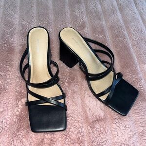 Black Pretty Little Thing Square toe block heels.